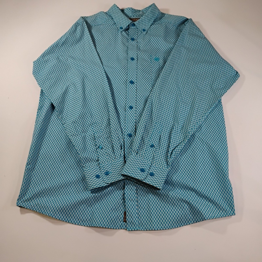 Ariat Shirt Mens Large Blue Western Button Up Johnson Houndstooth Rodeo NWOT